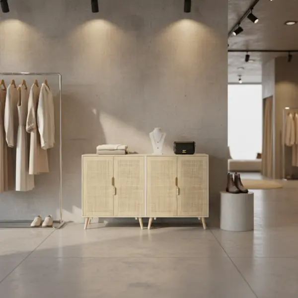 Aparador de Madera/Rattan 80x40x100cm