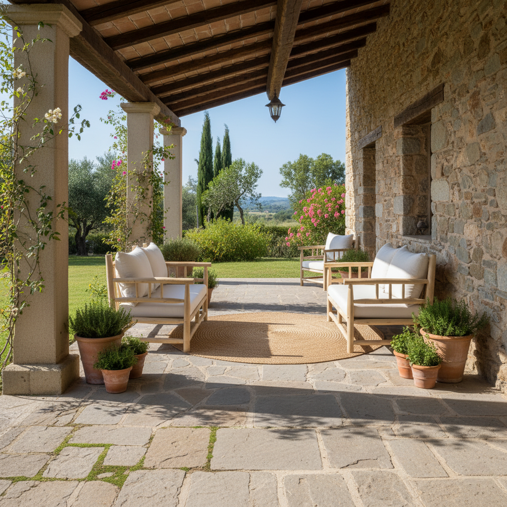 Sofá 2 Plazas para Terraza de Madera Teca/Algodón